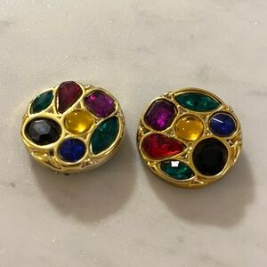 Vintage Shoe Clip Ons Gold Tone With Multicolored Accents
